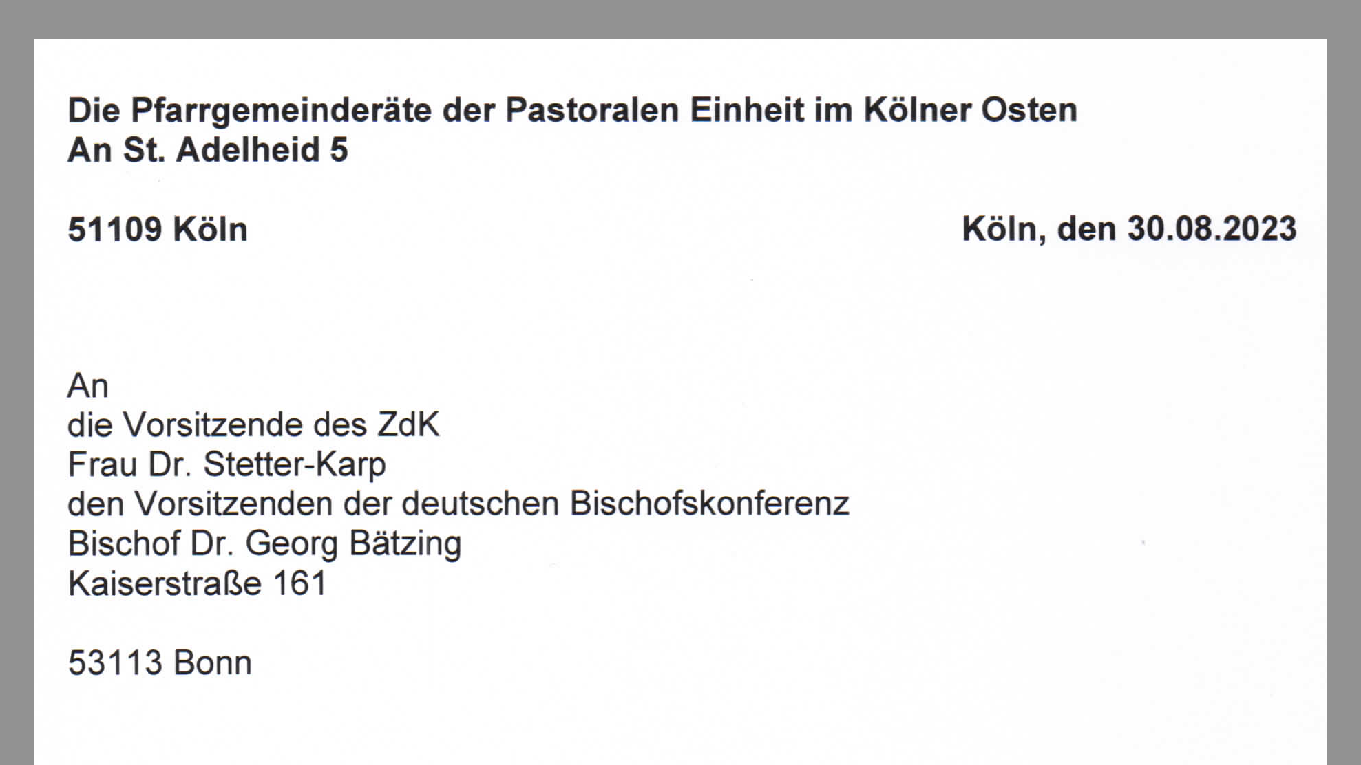 Brief zu Segnungsfeiern für Paare